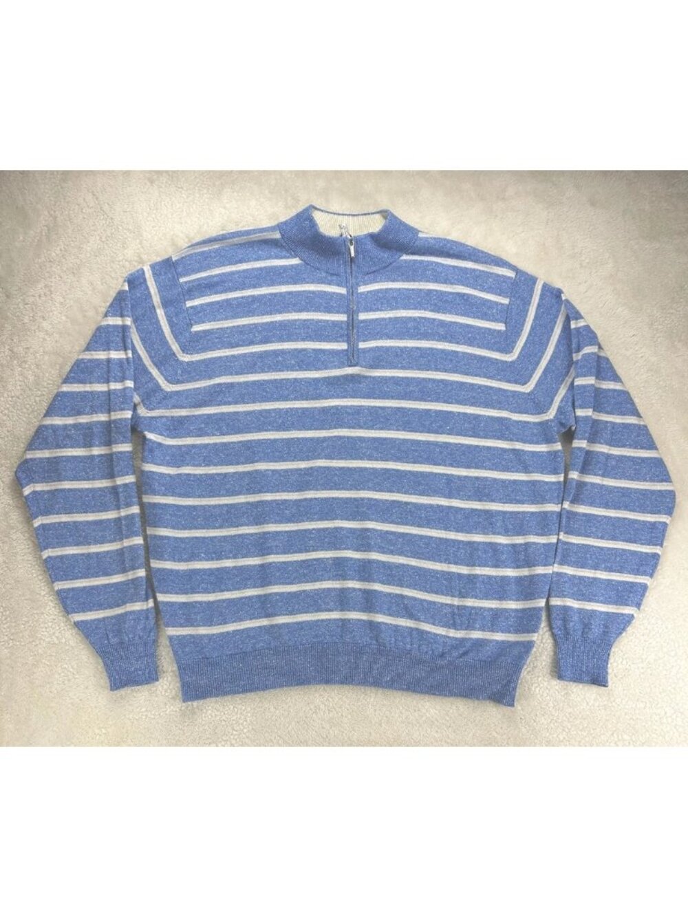 Peter Millar Sweater Mens XL Maritime Blue Crown Long Bay Stripe Wool Linen
